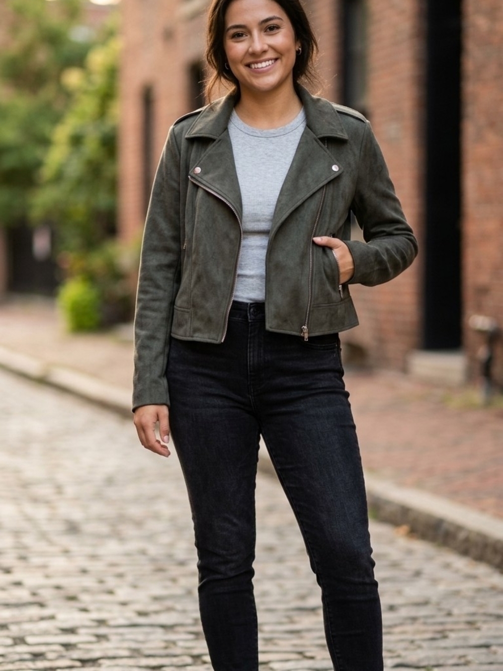 BB Dakota by Steve Madden Olive Suede Moto Jacket